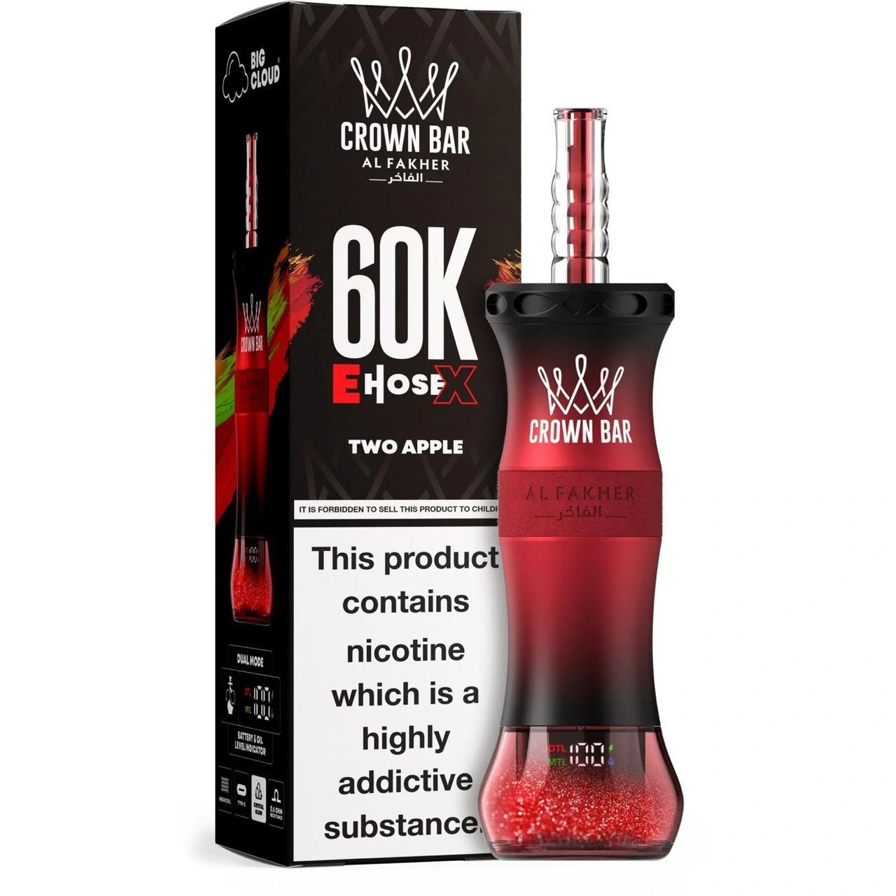 Crown Bar Al Fakher E-hose 60k Puffs Disposable Vape Two Apple 1 al fakher two apple